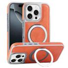 For iPhone 16 Pro Max Plated Leather Grain Rotation MagSafe Holder Phone Case(Orange) - 1