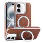 For iPhone 16 Plus Plated Leather Grain Rotation MagSafe Holder Phone Case(Brown) - 1