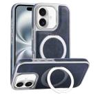 For iPhone 16 Plated Leather Grain Rotation MagSafe Holder Phone Case(Blue) - 1