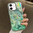 For iPhone 12 Plating Gradient Glacier Texture MagSafe Phone Case(Green) - 1