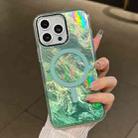 For iPhone 12 Pro Max Plating Gradient Glacier Texture MagSafe Phone Case(Green) - 1