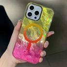 For iPhone 13 Pro Max Plating Gradient Glacier Texture MagSafe Phone Case(Yellow Pink) - 1