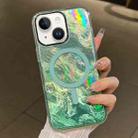 For iPhone 14 Plus Plating Gradient Glacier Texture MagSafe Phone Case(Green) - 1