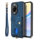 For Huawei nova 14 Retro Card Wallet Fold Leather Phone Case with Strap(Blue) - 2