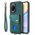 For Huawei nova 14 Retro Card Wallet Fold Leather Phone Case with Strap(Green) - 2