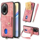For Huawei nova 14 Retro Card Wallet Fold Leather Phone Case with Strap(Pink) - 1