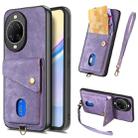 For Huawei nova 14 Ultra Retro Card Wallet Fold Leather Phone Case with Strap(Purple) - 1