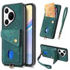 For Huawei Pura 70 Retro Card Wallet Fold Leather Phone Case with Strap(Green) - 1