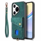 For Huawei Pura 70 Retro Card Wallet Fold Leather Phone Case with Strap(Green) - 2