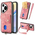 For Huawei Pura 70 Retro Card Wallet Fold Leather Phone Case with Strap(Pink) - 1