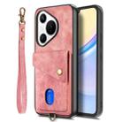 For Huawei Pura 70 Retro Card Wallet Fold Leather Phone Case with Strap(Pink) - 2