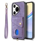 For Huawei Pura 70 Retro Card Wallet Fold Leather Phone Case with Strap(Purple) - 2
