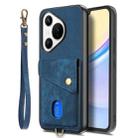 For Huawei Pura 70 Ultra Retro Card Wallet Fold Leather Phone Case with Strap(Blue) - 2