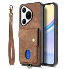For Huawei Pura 70 Ultra Retro Card Wallet Fold Leather Phone Case with Strap(Brown) - 2