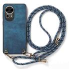 For Huawei nova Y70 / Y70+ Vintage Leather PC Back Cover Phone Case with Crossbody Strap(Blue) - 2