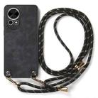 For Huawei Enjoy 60 Vintage Leather PC Back Cover Phone Case with Crossbody Strap(Black) - 2