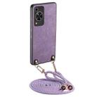 For Huawei Enjoy 70 Vintage Leather PC Back Cover Phone Case with Crossbody Strap(Purple) - 1