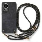 For Huawei nova 9 SE Vintage Leather PC Back Cover Phone Case with Crossbody Strap(Black) - 2