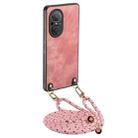 For Huawei nova 9 SE Vintage Leather PC Back Cover Phone Case with Crossbody Strap(Pink) - 1