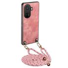 For Huawei nova 10 SE Vintage Leather PC Back Cover Phone Case with Crossbody Strap(Pink) - 1