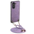 For Huawei nova 10 Pro Vintage Leather PC Back Cover Phone Case with Crossbody Strap(Purple) - 1