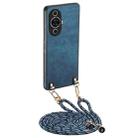 For Huawei nova 11 Pro Vintage Leather PC Back Cover Phone Case with Crossbody Strap(Blue) - 1