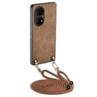 For Huawei P50 Vintage Leather PC Back Cover Phone Case with Crossbody Strap(Brown) - 1