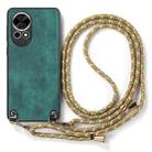 For Huawei P50 Pro Vintage Leather PC Back Cover Phone Case with Crossbody Strap(Green) - 2