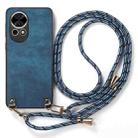 For Huawei P50 Pro Vintage Leather PC Back Cover Phone Case with Crossbody Strap(Blue) - 2