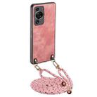 For Huawei P60 Vintage Leather PC Back Cover Phone Case with Crossbody Strap(Pink) - 1