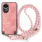 For Huawei P60 Vintage Leather PC Back Cover Phone Case with Crossbody Strap(Pink) - 2