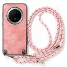 For Huawei Mate 70 Vintage Leather PC Back Cover Phone Case with Crossbody Strap(Pink) - 2