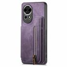 For Huawei P60 Pro Retro Leather Zipper Wallet Back Phone Case(Purple) - 2