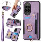 For Huawei nova 13 Pro Retro Skin-feel Ring Multi-card Wallet Phone Case(Purple) - 1