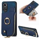 For Huawei nova 9 Cross Leather Ring Vertical Zipper Wallet Back Phone Case(Blue) - 1