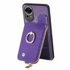 For Huawei P50 Pro Cross Leather Ring Vertical Zipper Wallet Back Phone Case(Purple) - 2