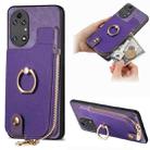 For Huawei P50 Cross Leather Ring Vertical Zipper Wallet Back Phone Case(Purple) - 1