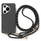 For Huawei Pura 70 Carbon Fiber Texture Leather Back Cover Phone Case with Crossbody Strap(Black) - 2