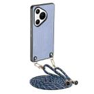 For Huawei Pura 70 Ultra Carbon Fiber Texture Leather Back Cover Phone Case with Crossbody Strap(Blue) - 1