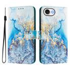 For iPhone 16e ENKAY Painted Leather Phone Case with Card Slots ＆ Holder(Ocean Marble Pattern) - 1
