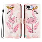 For iPhone 16e ENKAY Painted Leather Phone Case with Card Slots ＆ Holder(Flamingo Pattern) - 1