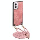 For Motorola Moto G Power 2024 5G Vintage Leather PC Back Cover Phone Case with Crossbody Strap(Pink) - 1
