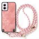 For Motorola Moto G Power 2024 5G Vintage Leather PC Back Cover Phone Case with Crossbody Strap(Pink) - 2