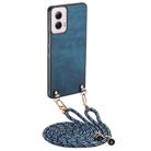 For Motorola Moto G Power 2024 5G Vintage Leather PC Back Cover Phone Case with Crossbody Strap(Blue) - 1