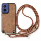 For Motorola Moto G85 Vintage Leather PC Back Cover Phone Case with Crossbody Strap(Brown) - 2