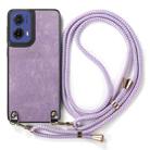 For Motorola Moto G85 Vintage Leather PC Back Cover Phone Case with Crossbody Strap(Purple) - 2