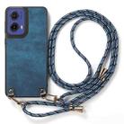 For Motorola Moto G85 Vintage Leather PC Back Cover Phone Case with Crossbody Strap(Blue) - 2