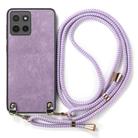For Motorola Moto G15 Vintage Leather PC Back Cover Phone Case with Crossbody Strap(Purple) - 2