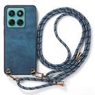 For Motorola Edge 60 Fusion Vintage Leather PC Back Cover Phone Case with Crossbody Strap(Blue) - 2