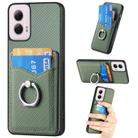 For Motorola Moto G Power 5G 2024 Carbon Fiber Card Wallet Ring Phone Case(Green) - 1